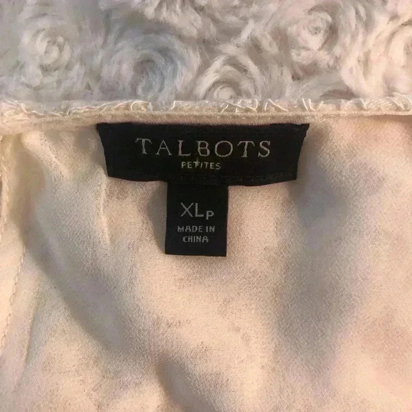 Talbots Petites XLP Ivory Sheer Chiffon Lace Blouse 3/4 Sleeves NWOT - Picture 6 of 7